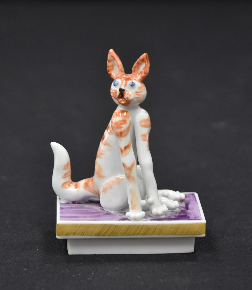 PETER STRANG FOR MEISSEN MODEL OF SEATED CAT: MEISSEN PORCELAIN CAT SITTING BY PETER STRANG - No. 83300 - 3" x 1 1/2" x 3 1/2"