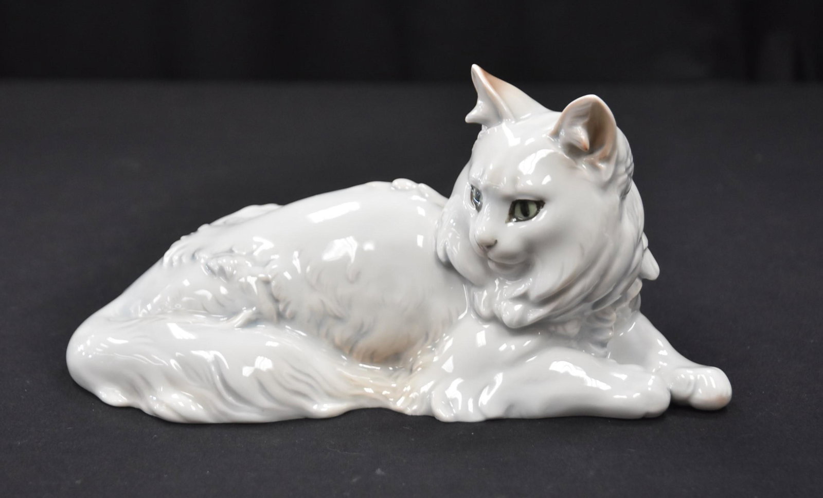 ROSENTHAL PORCELAIN RECLINING CAT: ROSENTHAL PORCELAIN WHITE CAT LAYING DOWN , ARTIST SIGNED T. KARNER , PROFESSOR THEODOR KARNER - 9 1/2" x 4 1/2" x 4 1/2"