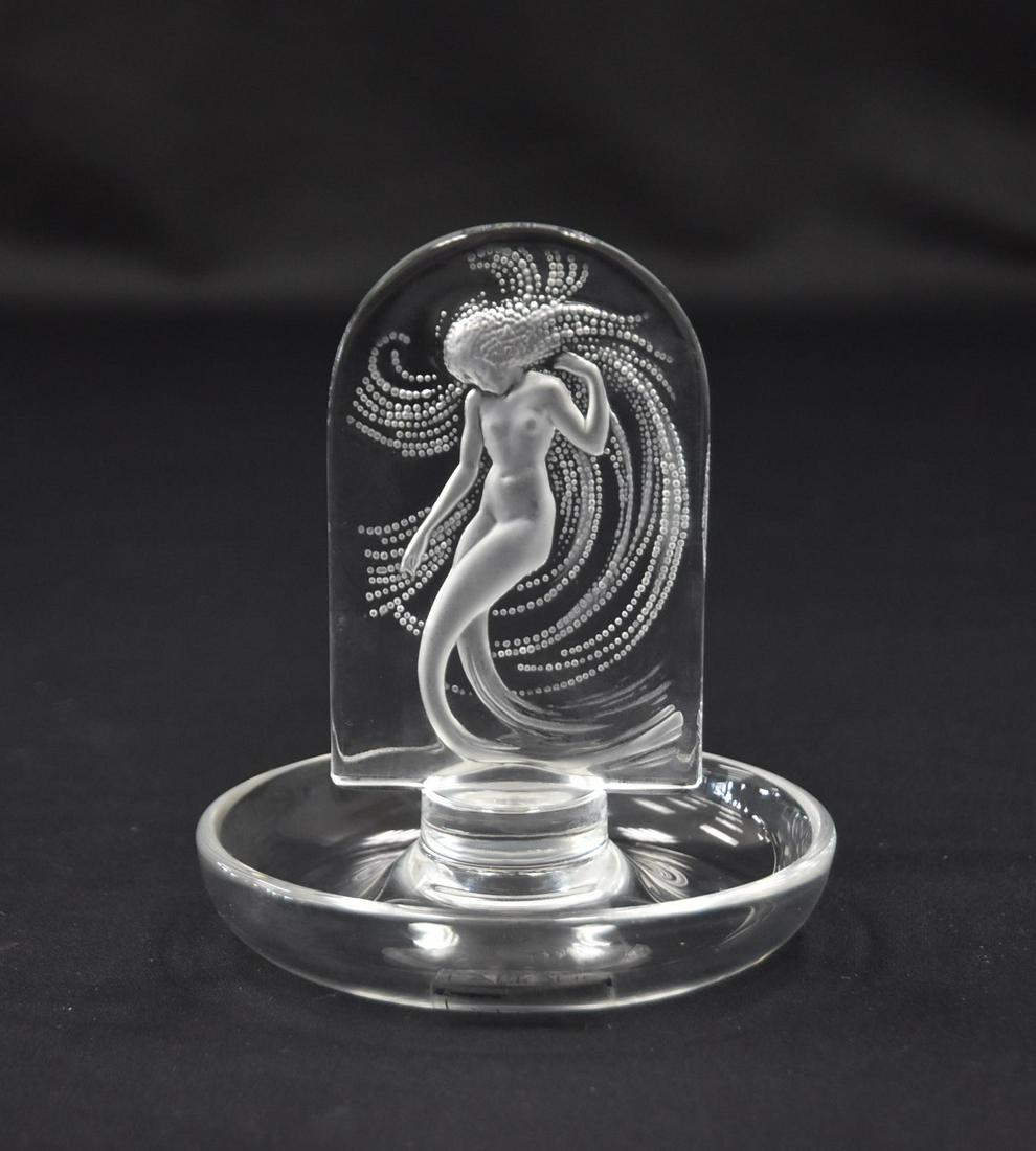 LALIQUE NAIADE WATER NYMPH RING HOLDER: LALIQUE "NAIADE" PATTERN WATER NYMPH - 3 3/4" x 4 1/2"