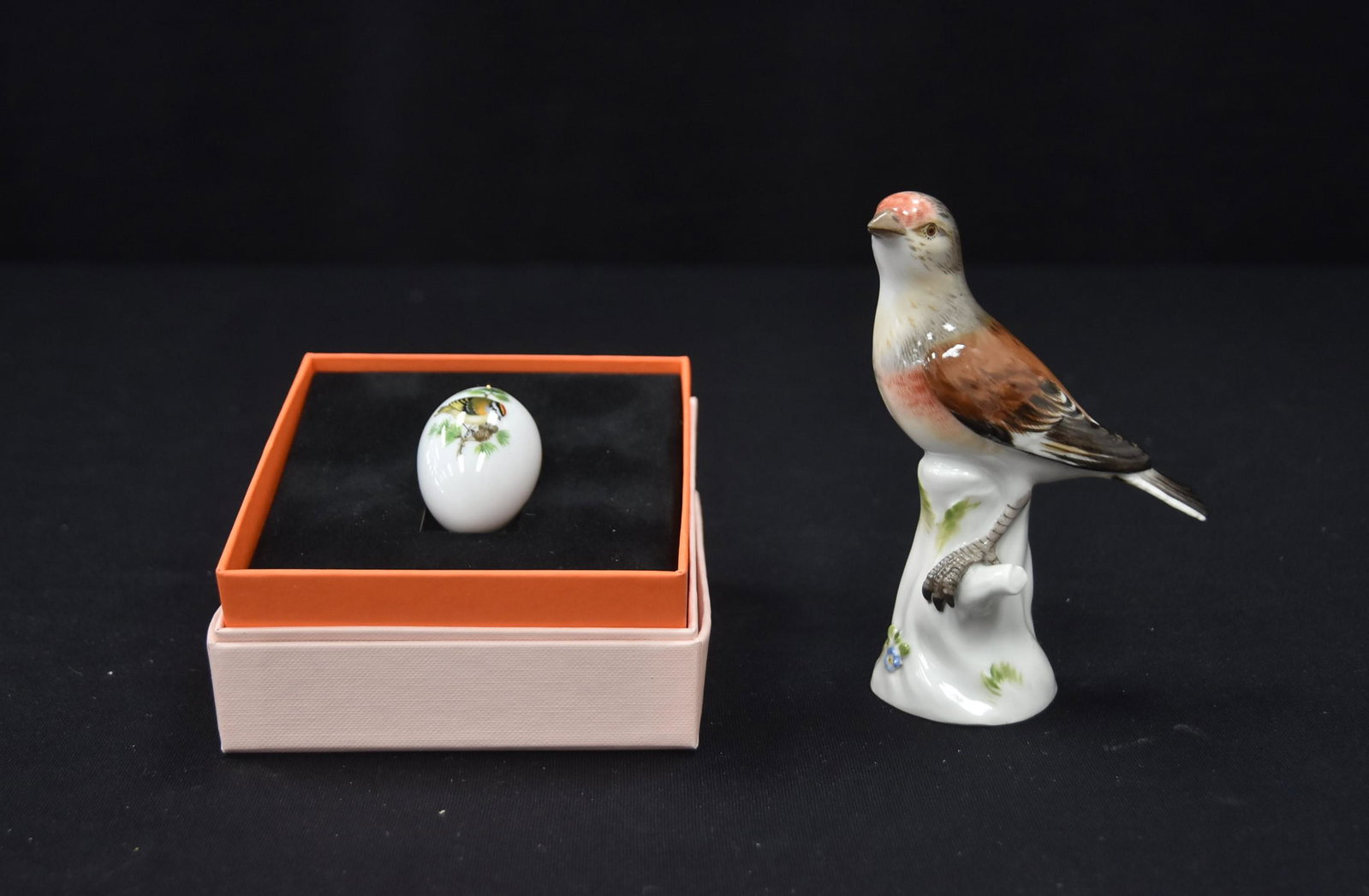 MEISSEN PORCELAIN BIRD & MEISSEN ORNAMENT: MEISSEN PORCELAIN BIRD , MODEL 110 / MEISSEN PORCELAIN PENDANT ORNAMENT , NEW WITH BOX - BIRD IS 4" x 5"