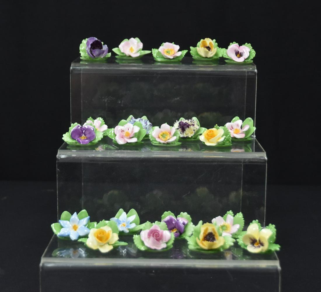 (21) ADDERLEY PORCELAIN FORAL PLACE CARD HOLDERS: (21) ADDERLEY FLOWER PORCELAIN PLACE CARD HOLDERS - 1 1/2" x 1"