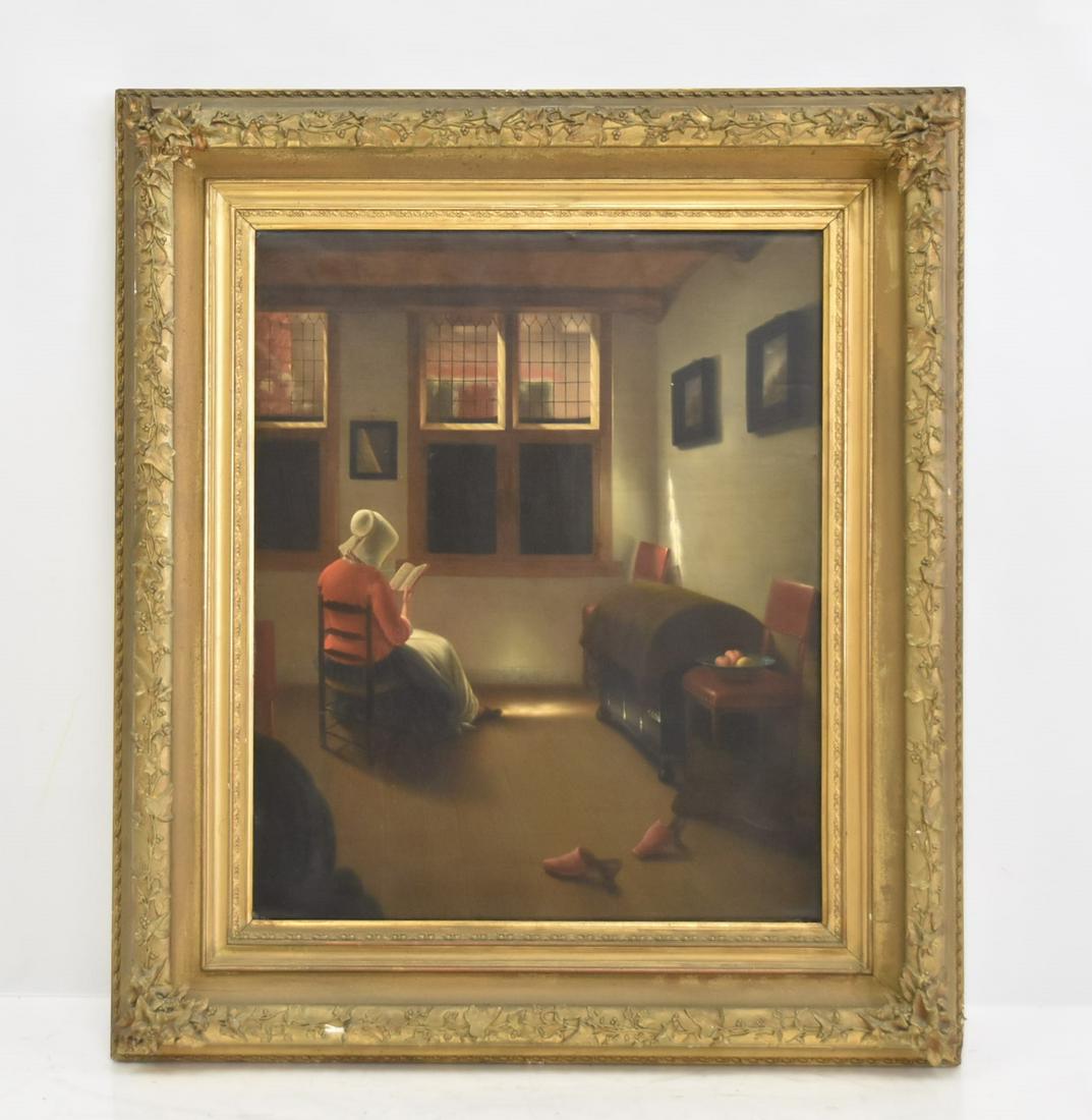 19thC OIL ON CANVAS LADY READING INTERIOR SCENE (1 of 14)