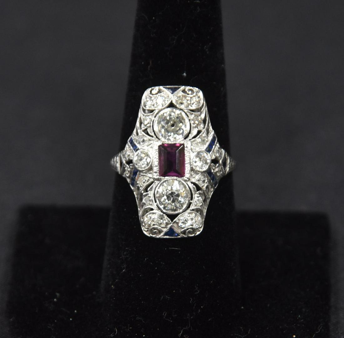 ART DECO PLATINUM SAPPHIRE , DIAMOND & RUBY RING (1 of 5)