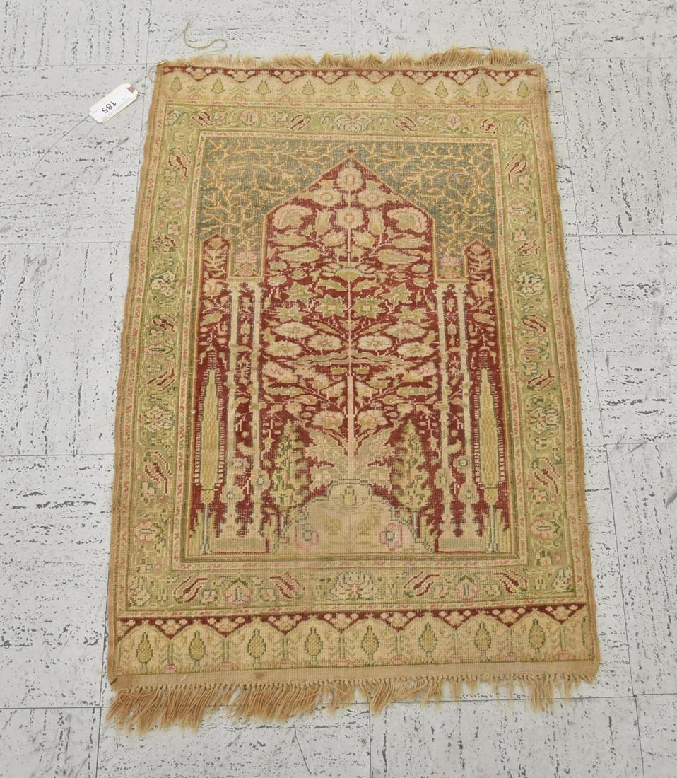 ANTIQUE TURKISH SILK RUG: ANTIQUE TURKISH SILK CARPET - 23" x 35"