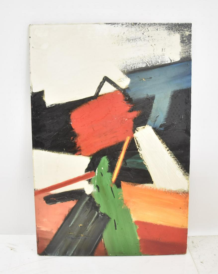 GIUSEPPE NAPOLI (NEW YORK, 1929-1967): MODERNIST ABSTRACT OIL ON MASONITE , TITLED "GURRU GHOSH" , 1960 , WITH INFO INVERSO - 21" x 31 1/2"