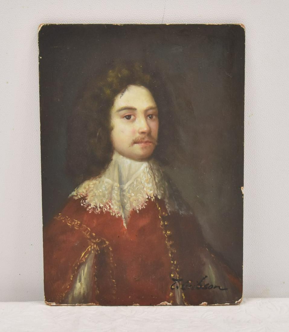 AFTER THOMAS GIBSON , OIL ON PANEL PORTRAIT: AFTER THOMAS GIBSON , OIL ON PANEL PORTRAIT OF CAVALIER , SIGNED T. GIBSON , LOWER RIGHT - 5" x 7" UNFRAMED