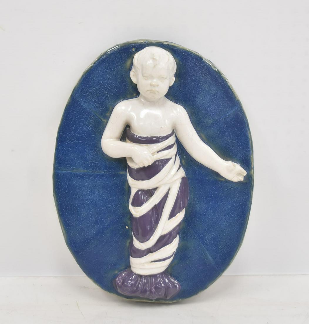 LARGE OVAL ROOKWOOD FAIENCE PLAQUE (1 of 9)