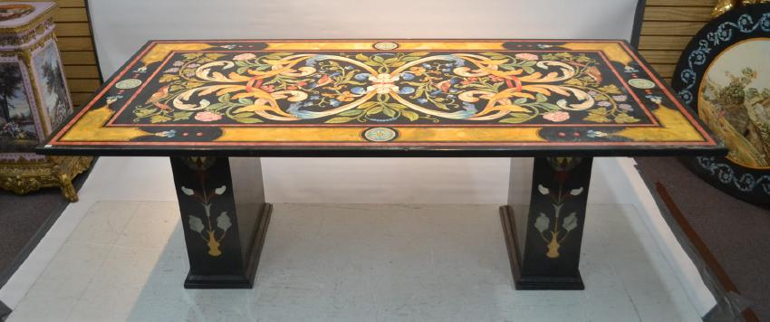 ITALIAN SCAGLIOLA INLAID MARBLE TABLE WITH DOUBLE (1 of 10)