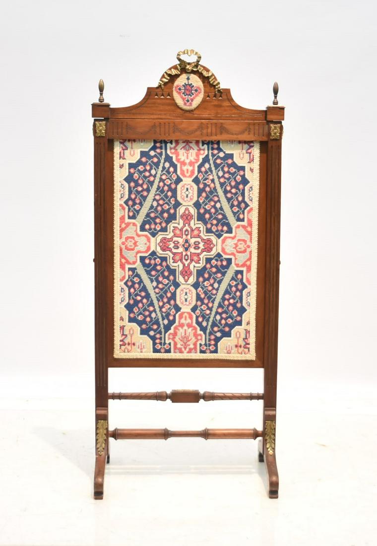 ADJUSTABLE MAHOGANY NEEDLEPOINT FIRESCREEN (1 of 11)