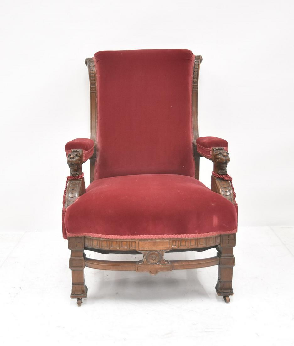 VICTORIAN CARVED PARLOR ARM CHAIR (1 of 10)