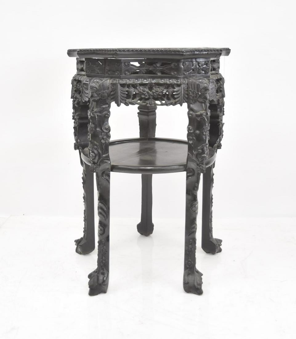 CARVED CHINESE ROSEWOOD MARBLE TOP STAND (1 of 11)