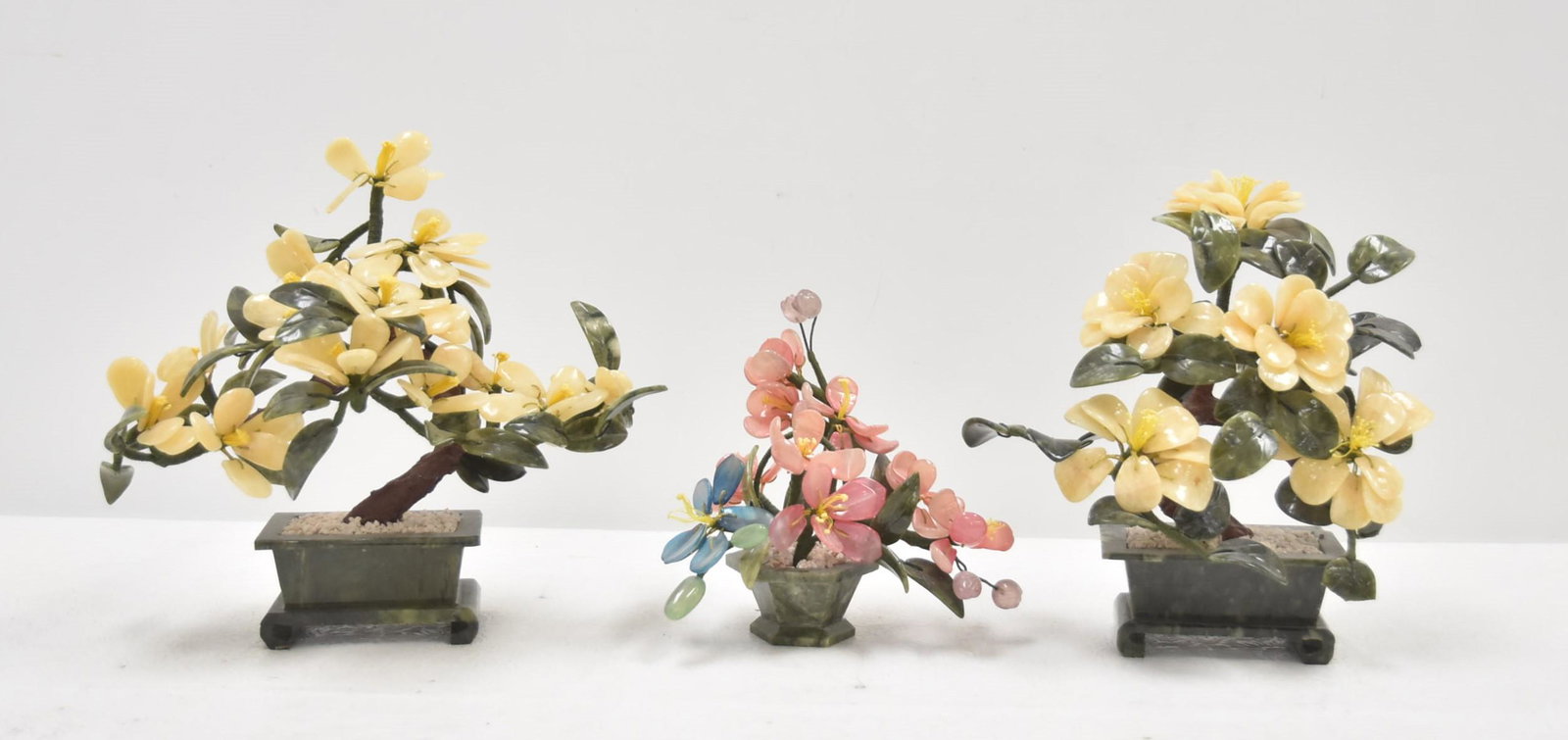 (3) JADE & PRECIOUS STONE TREE FLOWER POTS (1 of 7)