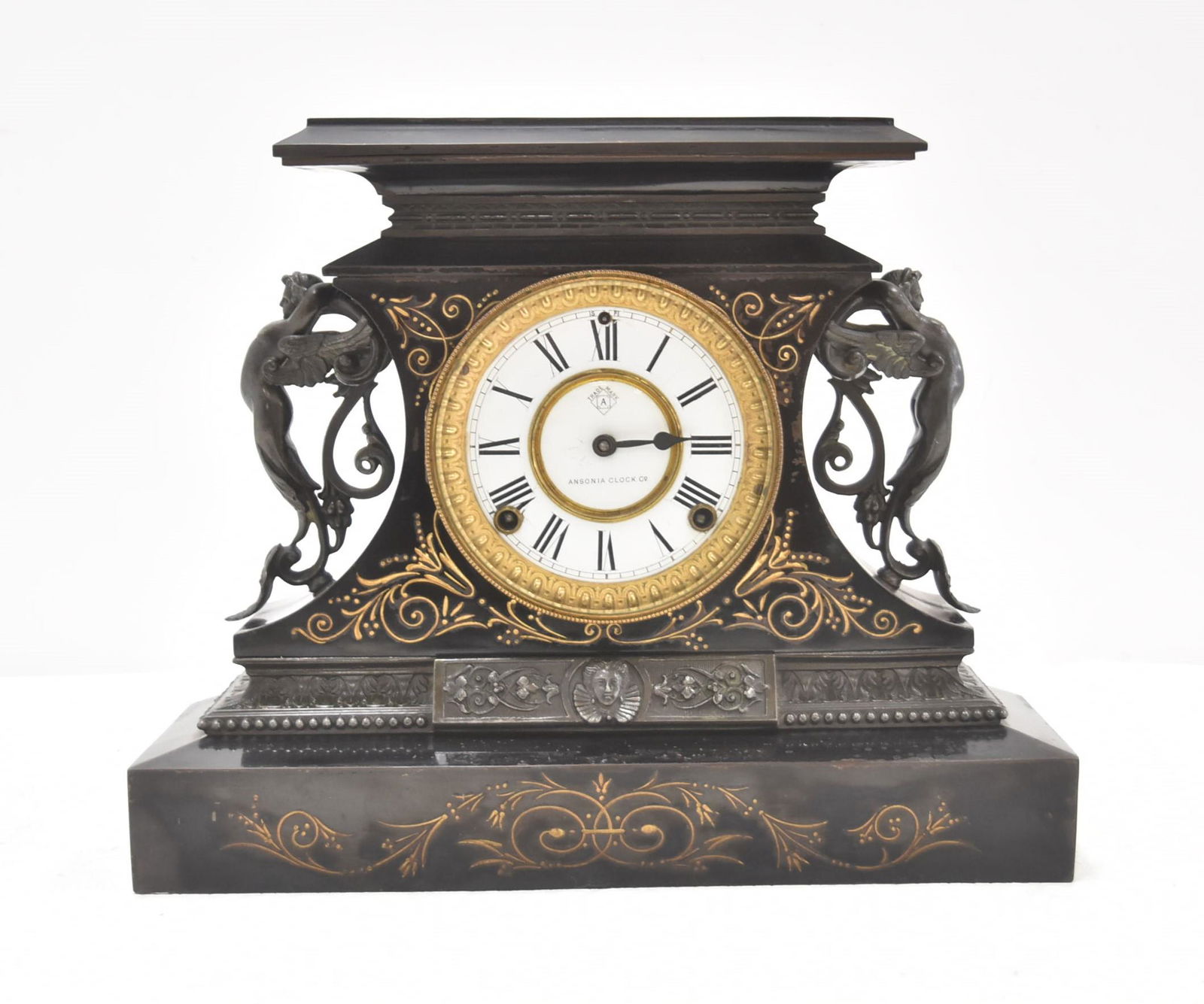 ANSONIA PATINATED IRON MANTLE CLOCK (1 of 11)