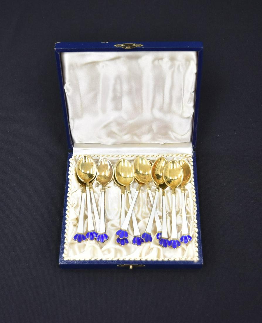 (12) STERLING SILVER & ENAMEL DEMITASSE SPOONS (1 of 10)