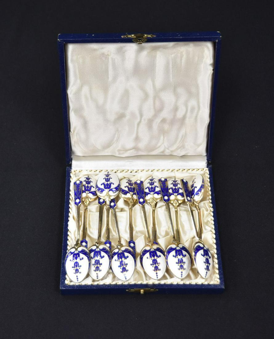 (12) STERLING SILVER & ENAMEL DEMITASSE SPOONS (1 of 8)