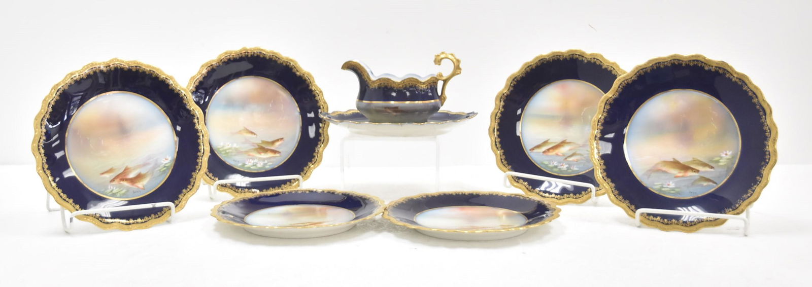 (6) LIMOGES HAND PAINTED FISH PLATES & GRAVY BOAT (1 of 18)