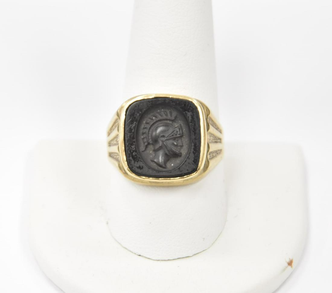 10kt MENS SIGNET RING WITH INTAGLIO TROJAN HEAD (1 of 11)