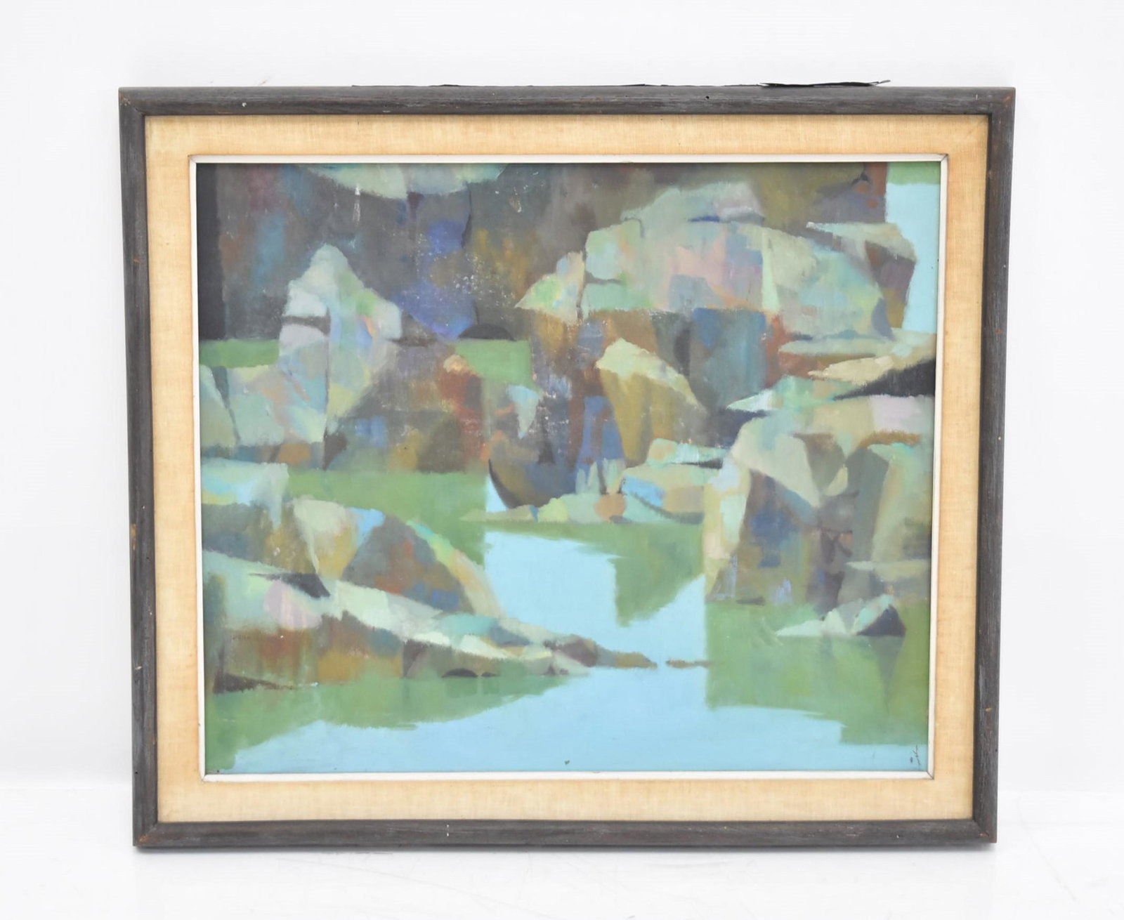 DONN RUSSELL , ABSTRACT OIL ON CANVAS: ABSTRACT OIL ON CANVAS OF ROCKY RIVER , SIGNED DONN RUSSELL - 26" x 22" ; 30" x 26" FRAMED