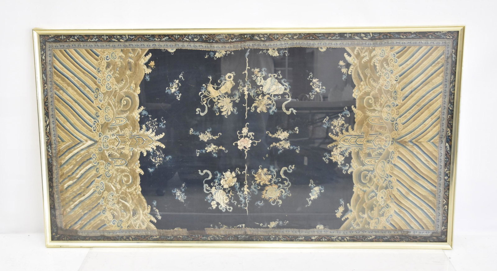 LARGE ANTIQUE CHINESE EMBROIDERY: LARGE ANTIQUE CHINESE EMBROIDERY - 65 1/2" x 35" OVERALL
