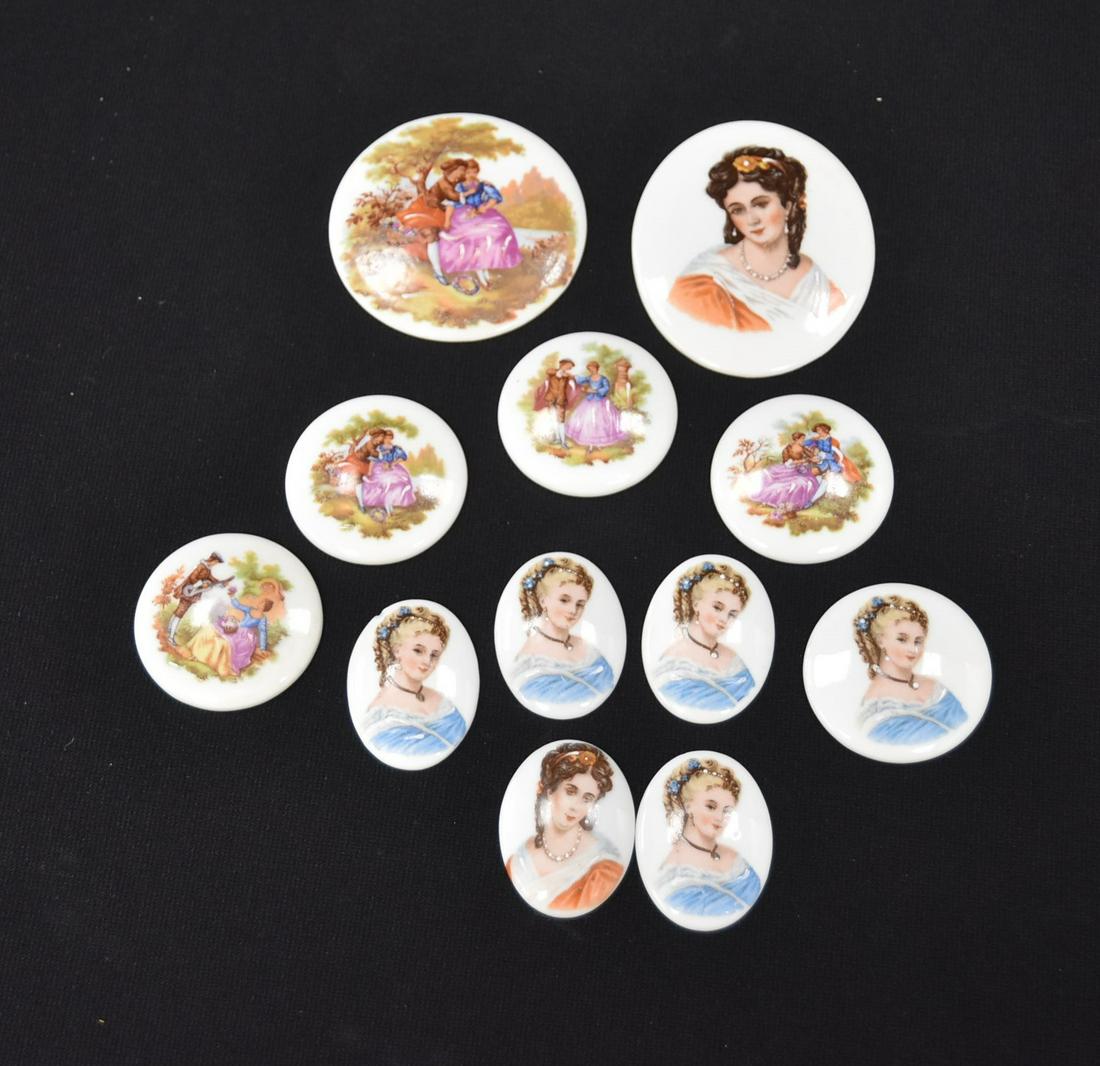 (12) LIMOGES PORCELAIN CAMEOS: (12) SA LIMOGES PORCELAIN PORTRAIT CAMEOS - LARGEST IS 2 1/2" x 2 3/4"