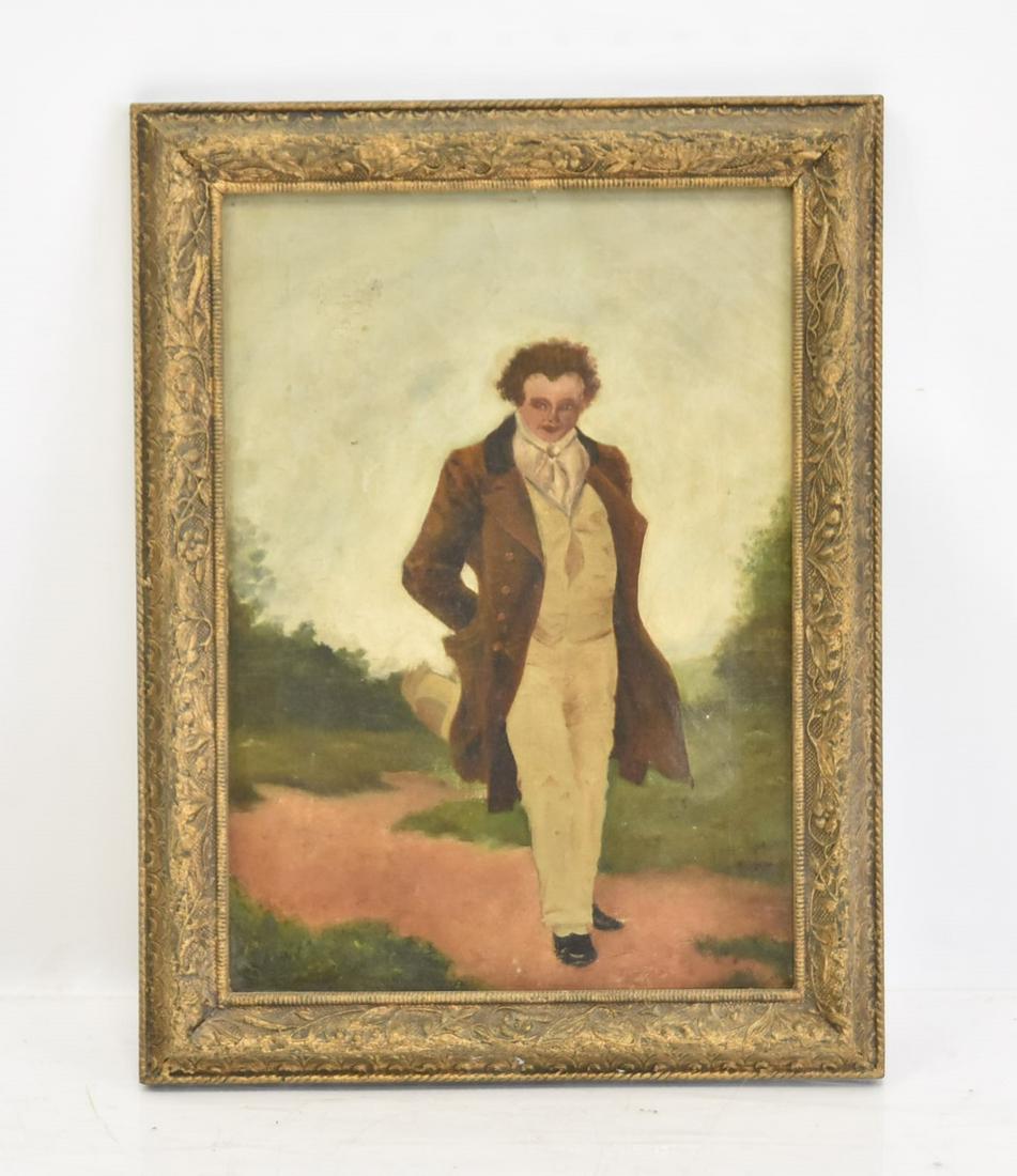 AFTER JULIUS SCHMID , OIL ON CANVAS BEETHOVEN: AFTER / MANNER OF JULIUS SCHMID OIL ON CANVAS OF LUDWIG VON BEETHOVEN WALKING DOWN PATH , UNSIGNED - 10" x 14" ; 13" x 17" OVERALL (FROM A WANTAGH NY ESTATE)