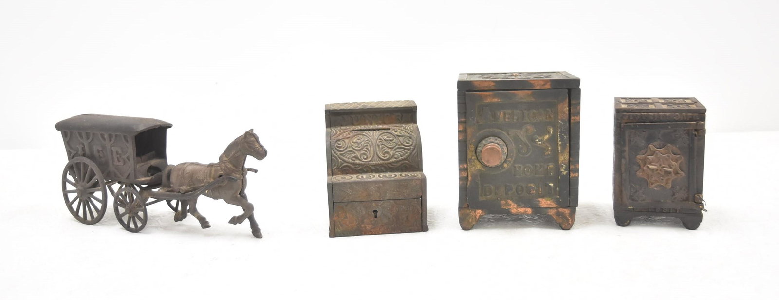 (4) ANTIQUE IRON BANKS & HORSE WITH BUGGY (1 of 12)