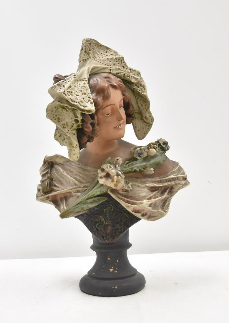 ANTIQUE PAINTED PLASTER BUST OF WOMAN (1 of 9)