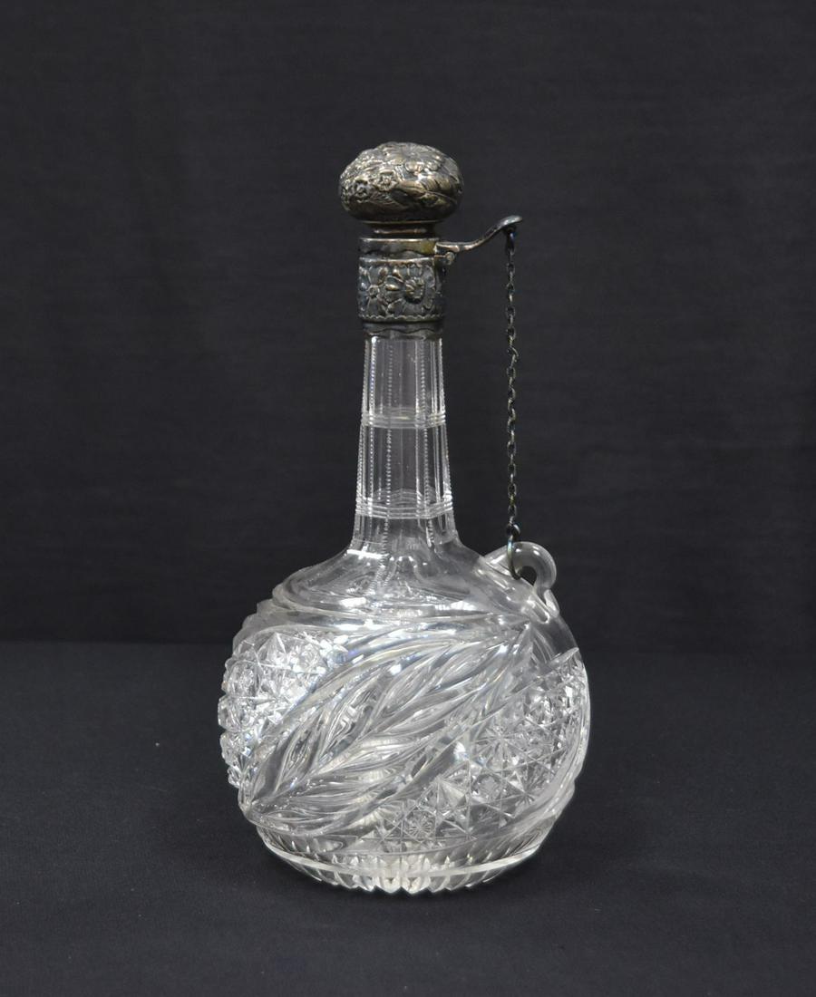 ANTIQUE CUT GLASS DECANTER WITH SILVER TOP (1 of 9)
