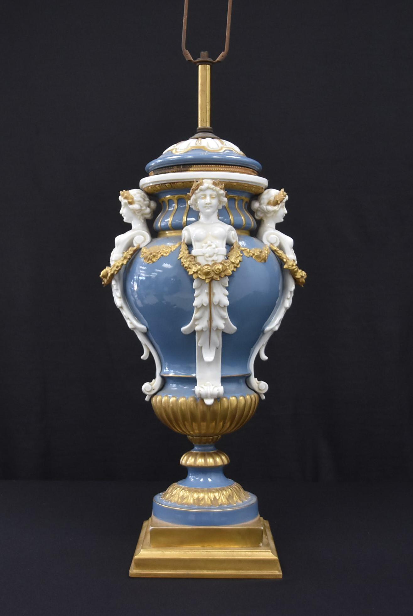 FRENCH ? PORCELAIN URN LAMP WITH CARYATIDS (1 of 9)