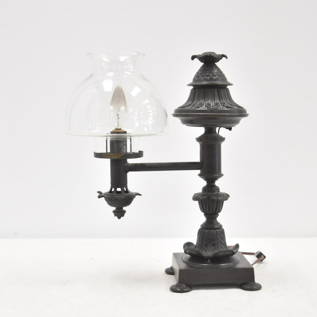 19thC PATINATED ARGAND LAMP (1 of 11)