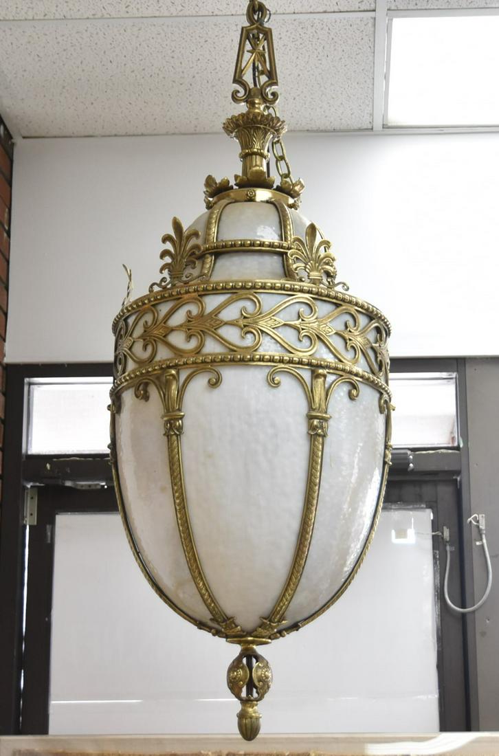 LARGE 6-PANEL BRONZE & SLAG GLASS LANTERN (1 of 10)