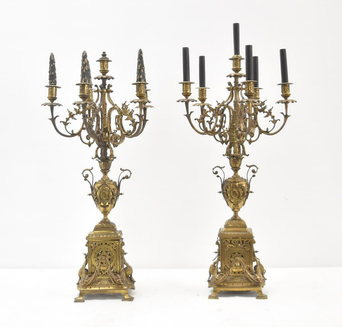 (Pr) LARGE FRENCH STYLE 6-ARM BRONZE CANDELABRA (1 of 15)