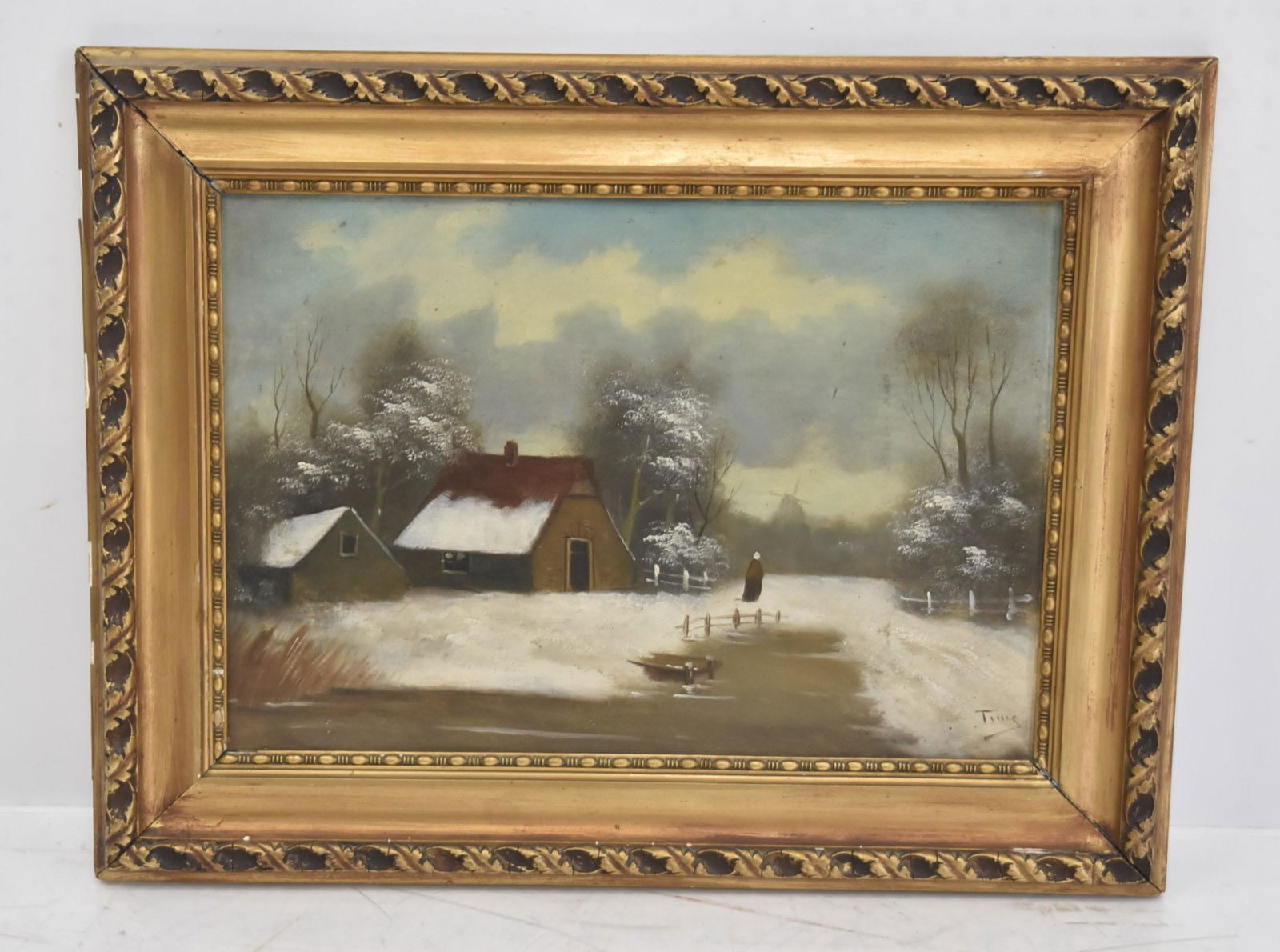 ANTIQUE DUTCH OIL ON PANEL WINTRY LANDSCAPE (1 of 10)
