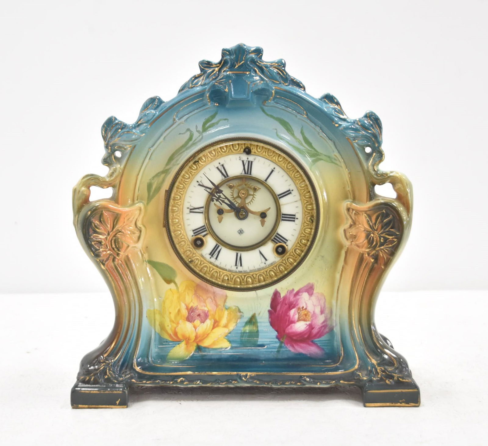 ART NOUVEAU ROYAL BONN PORCELAIN MANTLE CLOCK (1 of 15)