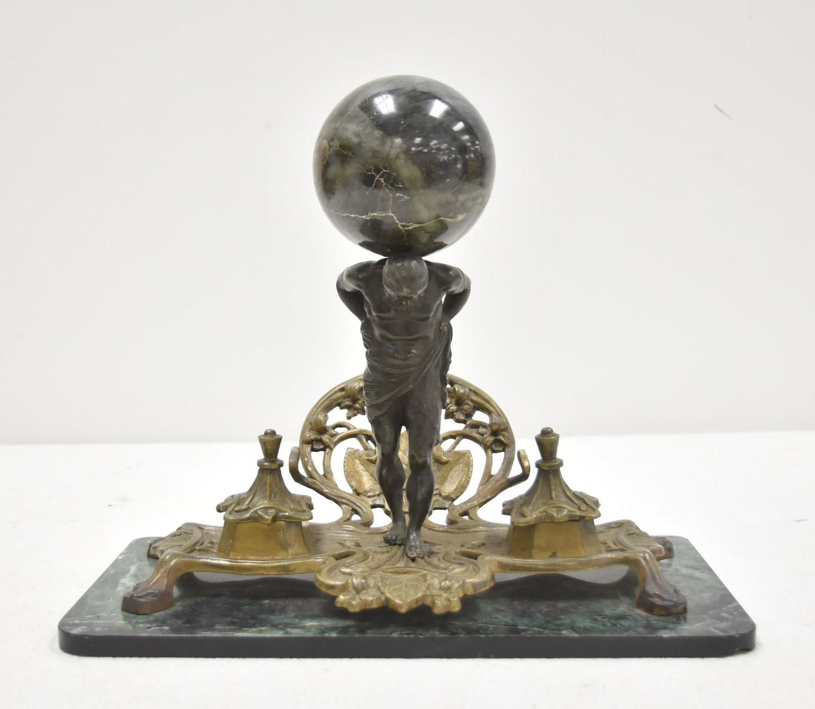 BRONZE ATLAS DOUBLE INKWELL (1 of 9)