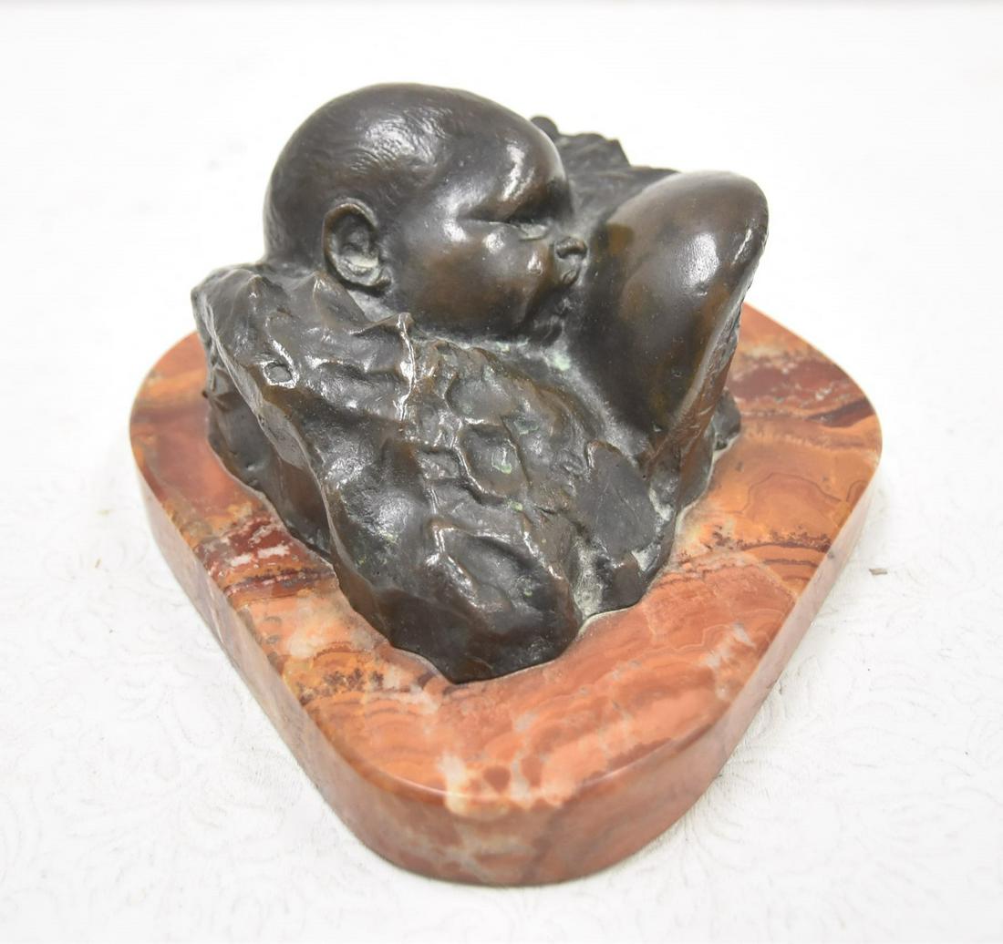 HANS STOLTENBERG LERCHE , BRONZE BABY NURSING: HANS STOLTENBERG LERCHE (GERMAN, 1867-1920) CABINET SIZE BRONZE BABY NURSING ON MOTHER , SIGNED H St. LERCHE - 9" x 7" x 3 1/2"