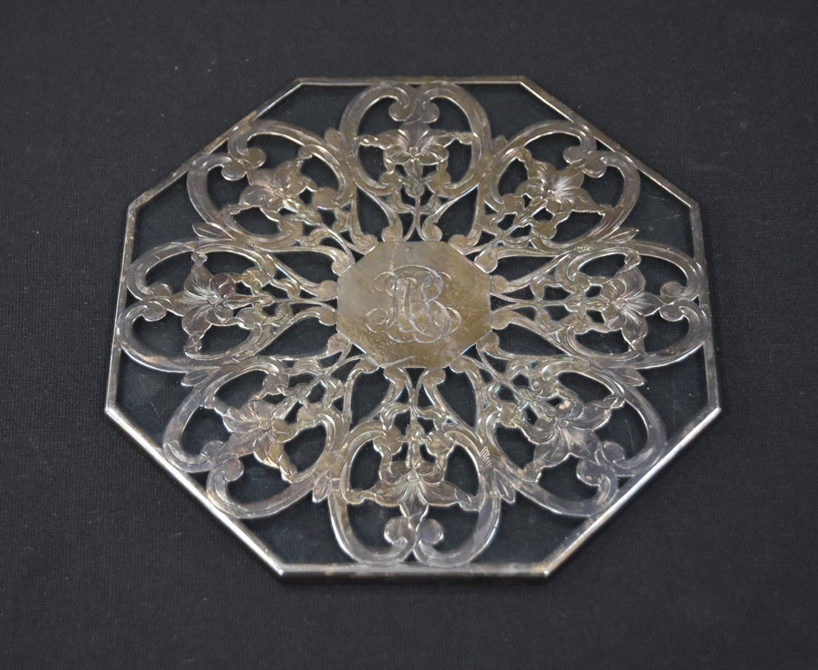 LARGE STERLING SILVER OVERLAY TRIVET - COASTER (1 of 7)