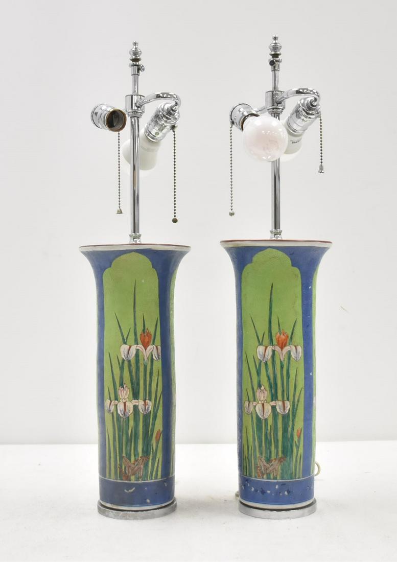 (Pr) JAPANESE IRIS PORCELAIN VASE LAMPS (1 of 14)