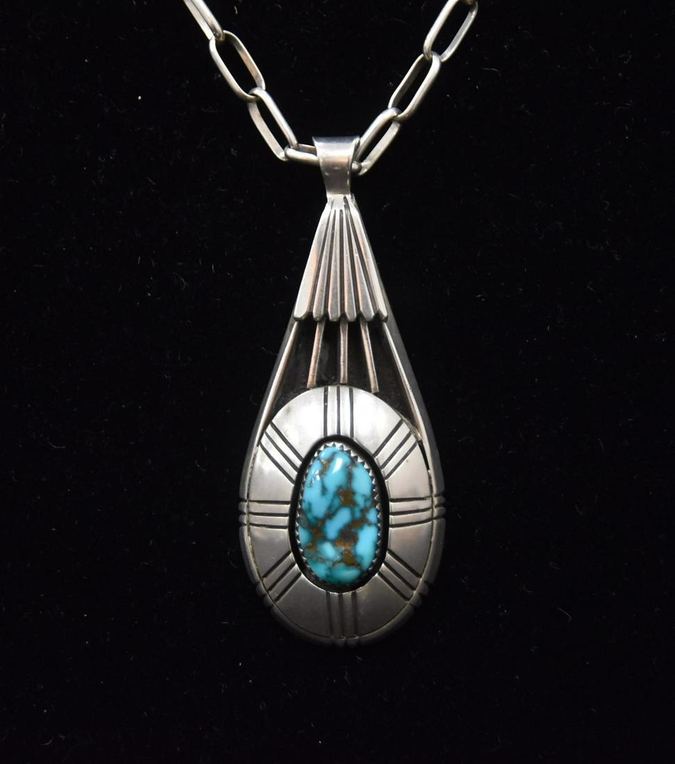 NAVAJO STERLING & TURUOISE PENDANT (1 of 13)