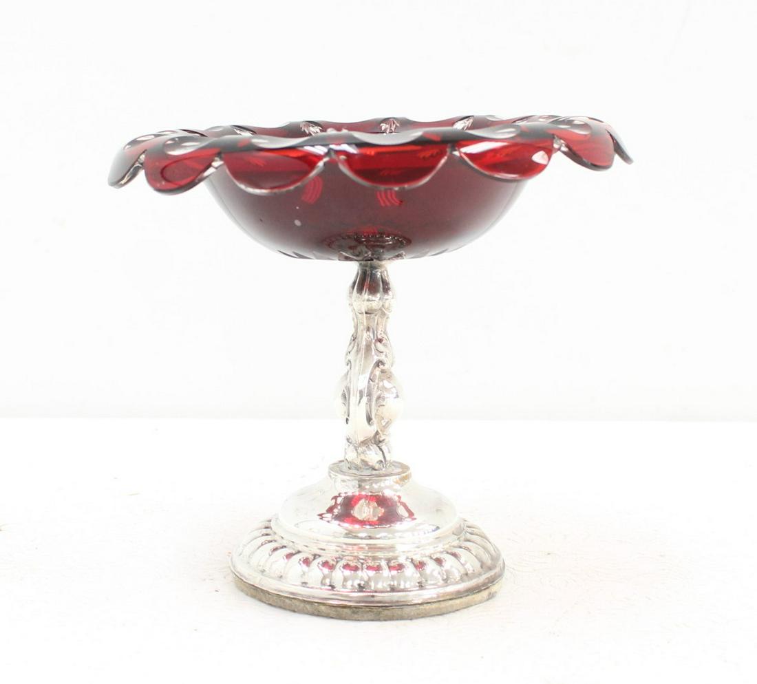 ANTIQUE BOHEMIAN CUT GLASS & STERLING TAZZA (1 of 6)