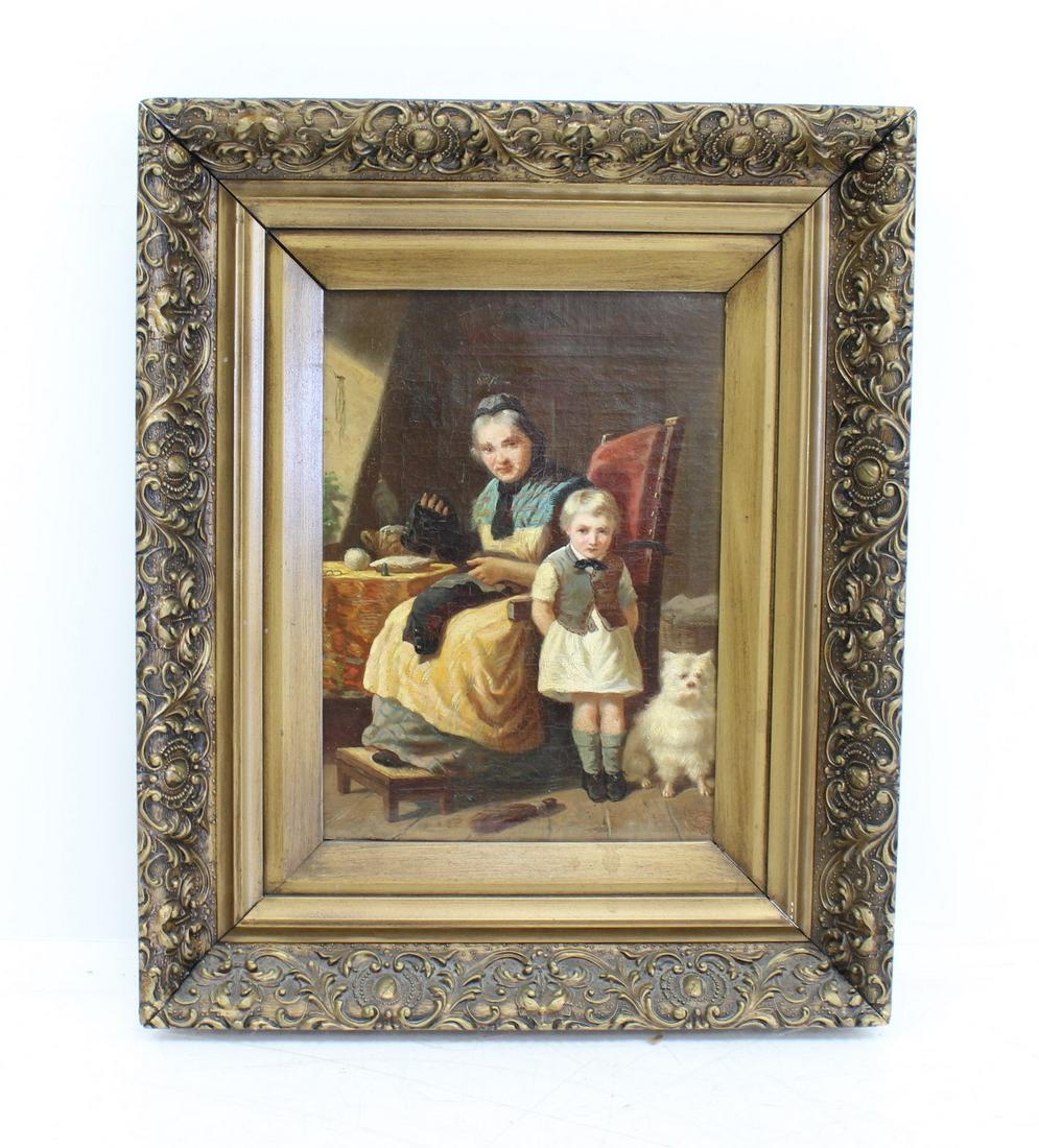 ANTIQUE OIL ON CANVAS CHILD & DOG (1 of 11)