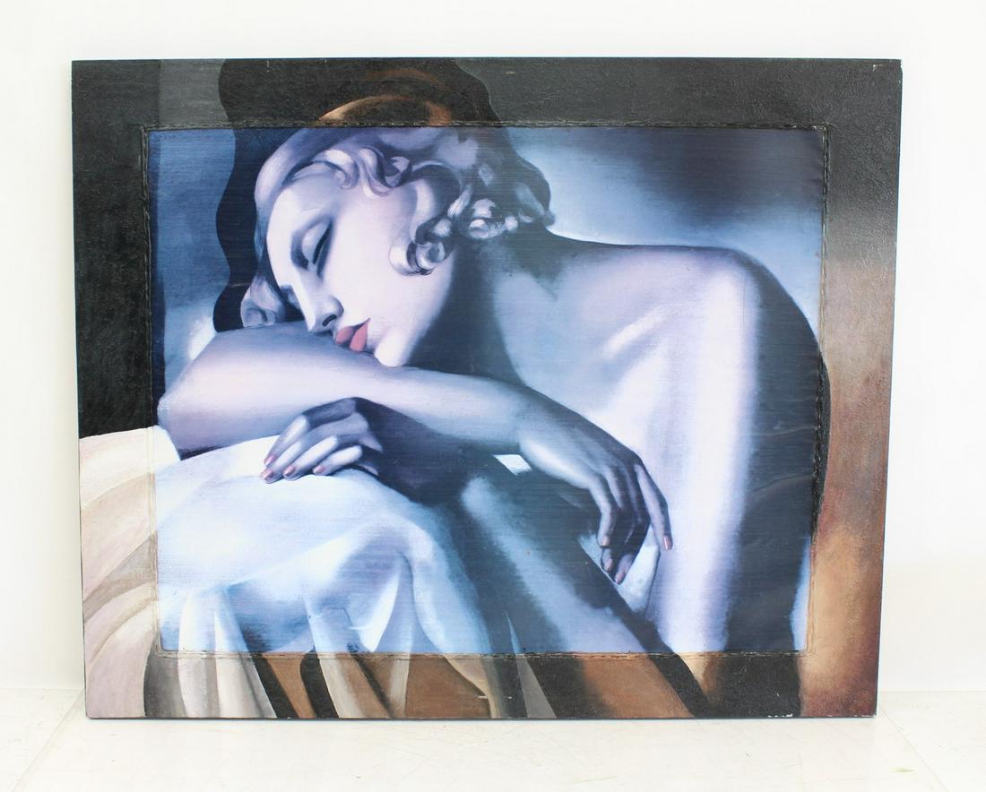 LARGE ART DECO STYLE OIL ON CANVAS FLAPPER GIRL (1 of 12)