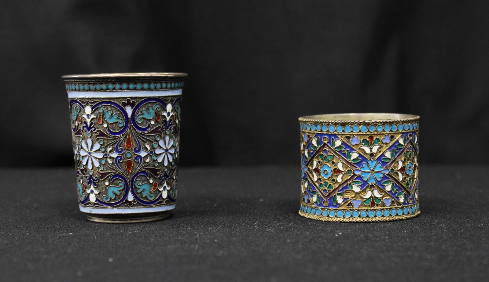 RUSSIAN SILVER & ENAMEL NAPKIN RING & CUP (1 of 7)