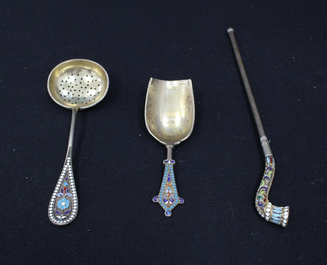 RUSSIAN STERLING SILVER & SHADED ENAMEL LOT (1 of 18)