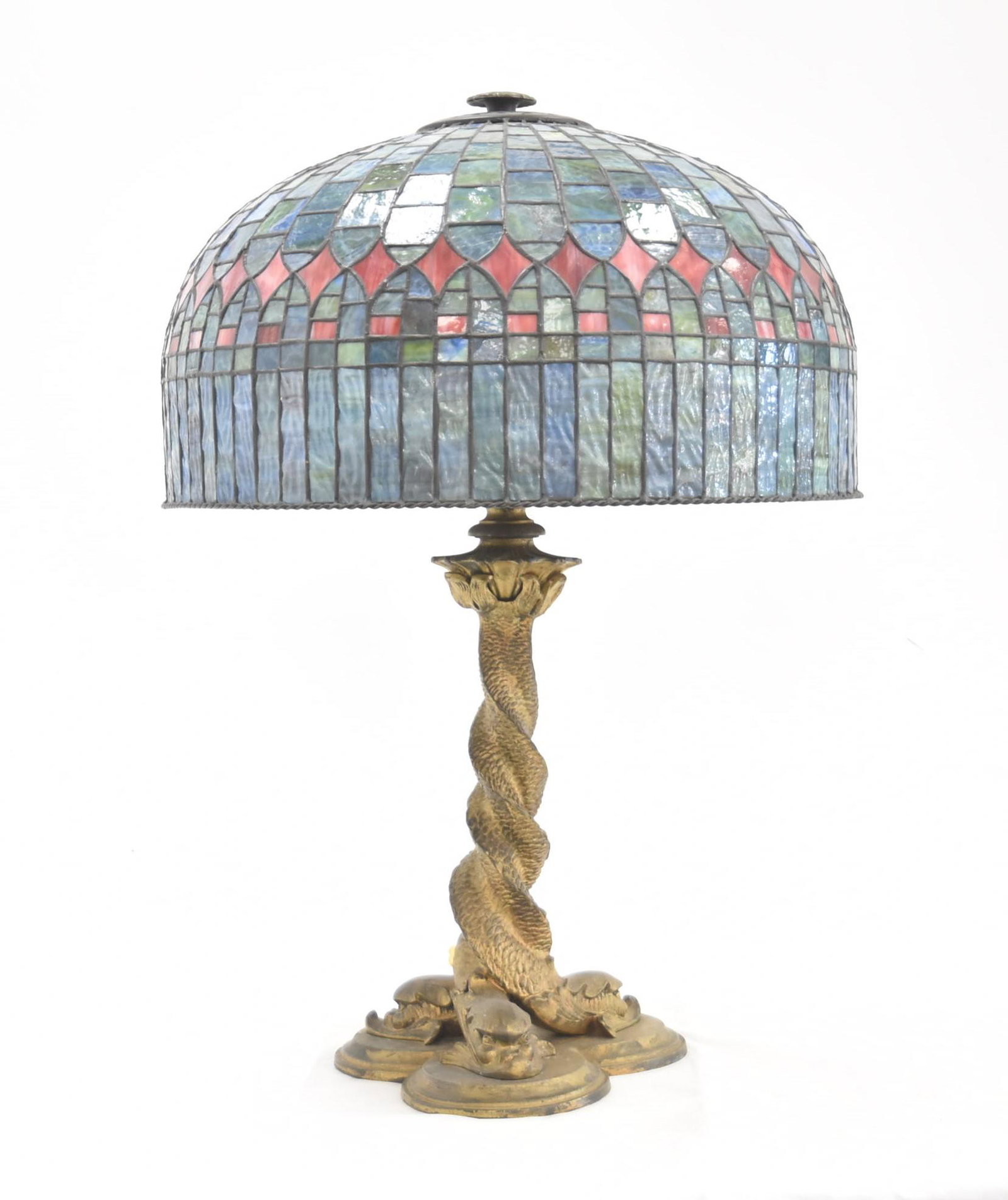 B & H DOLPHIN BASE LEADED GLASS TABLE LAMP (1 of 20)