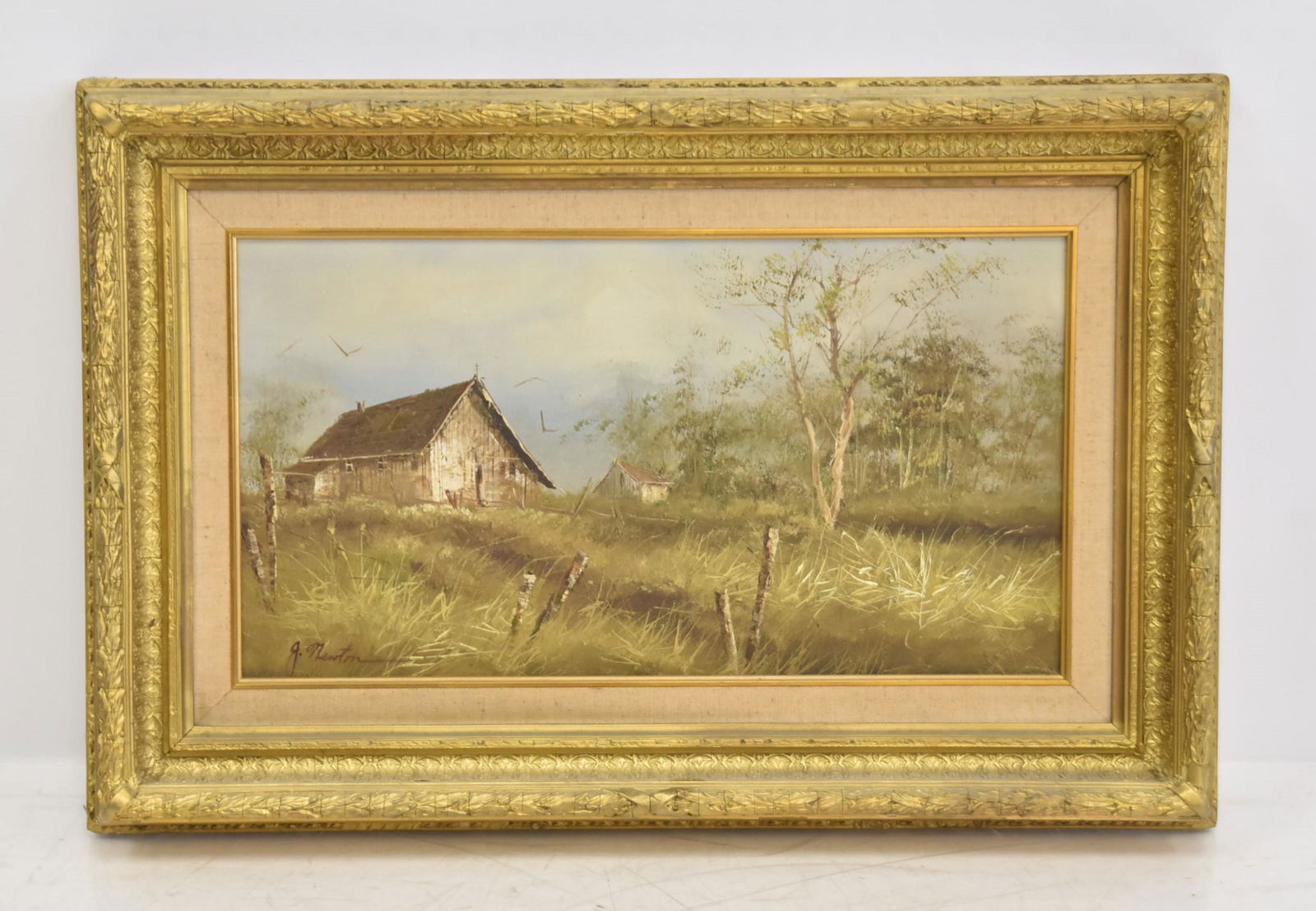 OIL ON CANVAS BARN LANDSCAPE , SIGNED NEWTON (1 of 13)