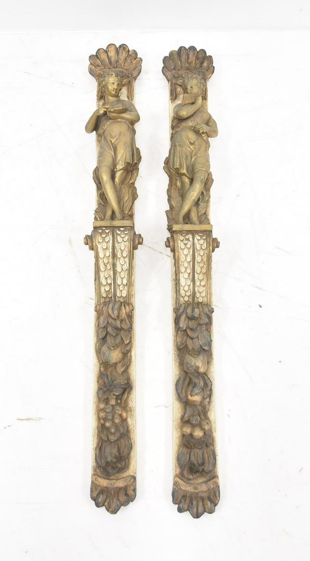 (Pr) ARCHITECTURAL PILASTERS: (Pr) EMLIGHT REPRODUCTIONS OF FIGURAL PILASTERS , DEPICTING MUSICAL FIGURES STANDING ATOP ACANTHUS - 3" x 4 1/2" x 36"