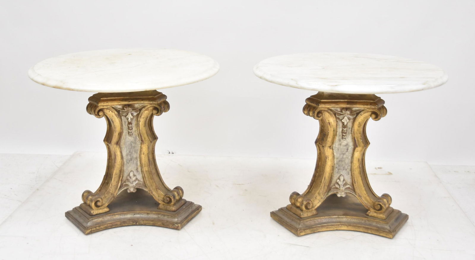 (Pr) ITALIAN GILT & SILVER WOOD PEDESTAL TABLES (1 of 11)