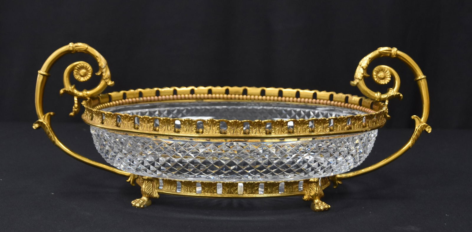 TWIN HANDLE BRONZE & CUT GLASS CENTERPIECE (1 of 15)