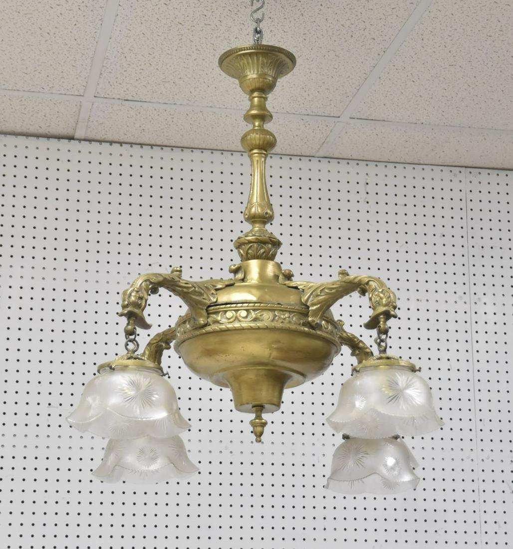 BRONZE & GLASS 4-LIGHT CHANDELIER (1 of 14)